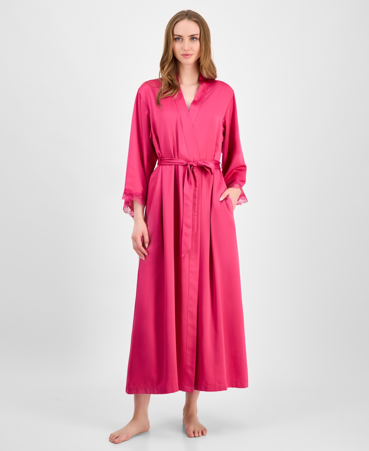Inc International Concepts Women's Lace-trim Satin Robe, Exclusively At Macy's