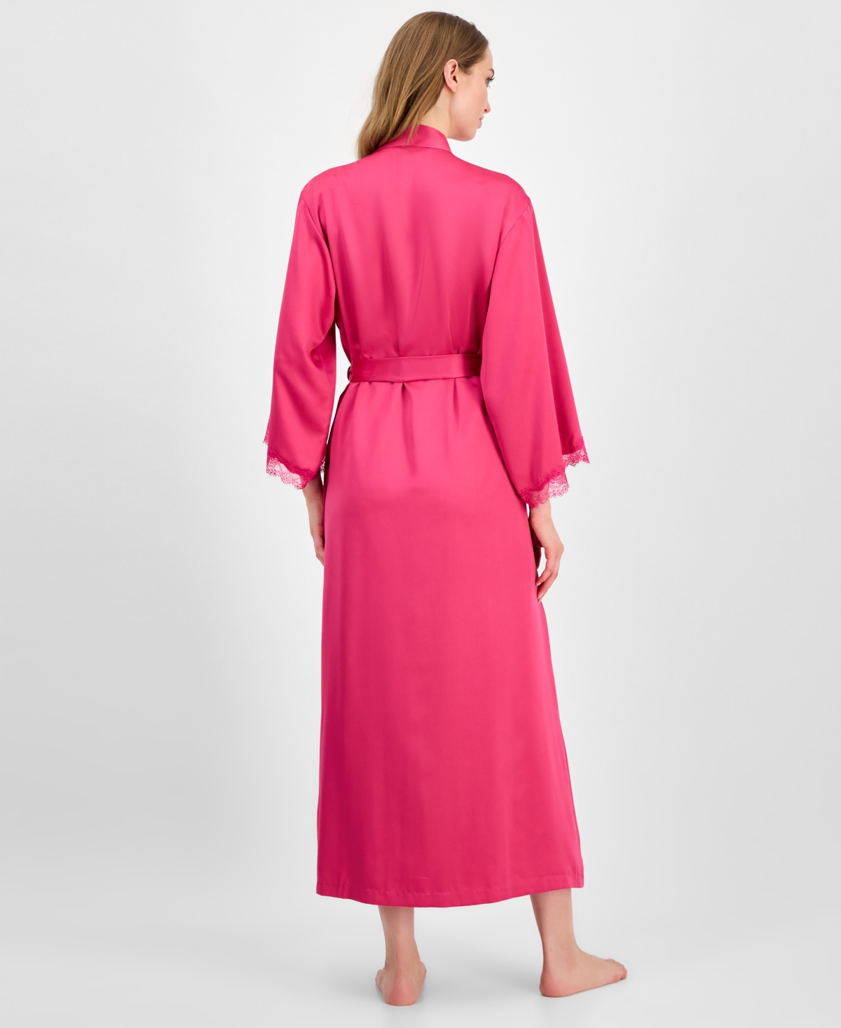 Inc International Concepts Women's Lace-trim Satin Robe, Exclusively At Macy's In Pink