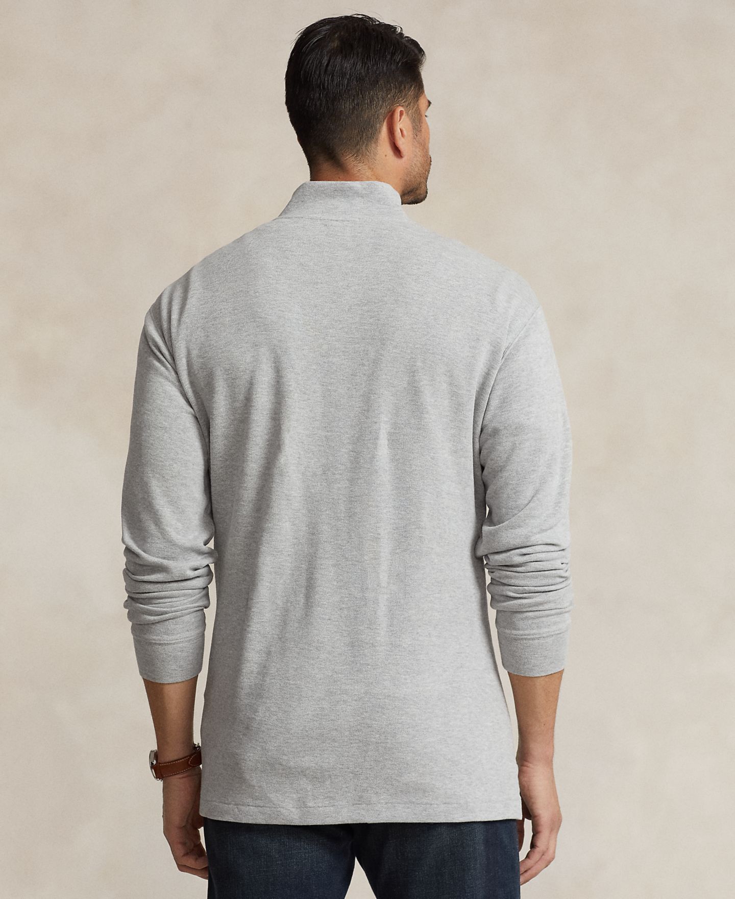 Мужской свитер Polo Ralph Lauren Big & Tall Estate-Rib Quarter-Zip Pullover, цвет: Меланжевый — фото 2
