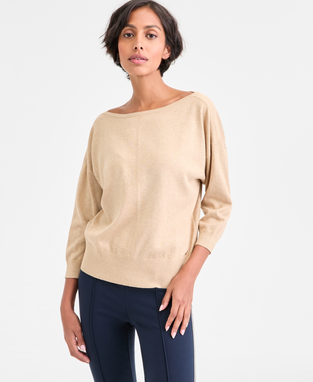 Tommy Hilfiger Women's Dolman-sleeve Boat-neck Shine Sweater In Neutral