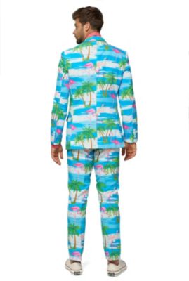 Men's Flamingo Print Costume - Slim Fit - Includes Matching Blazer Jacket - Pants & Tie - Tropical Party Costumes