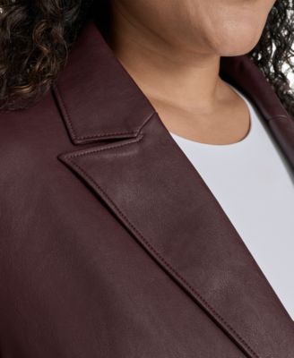 Plus Size Faux-Leather Peak-Lapel Jacket