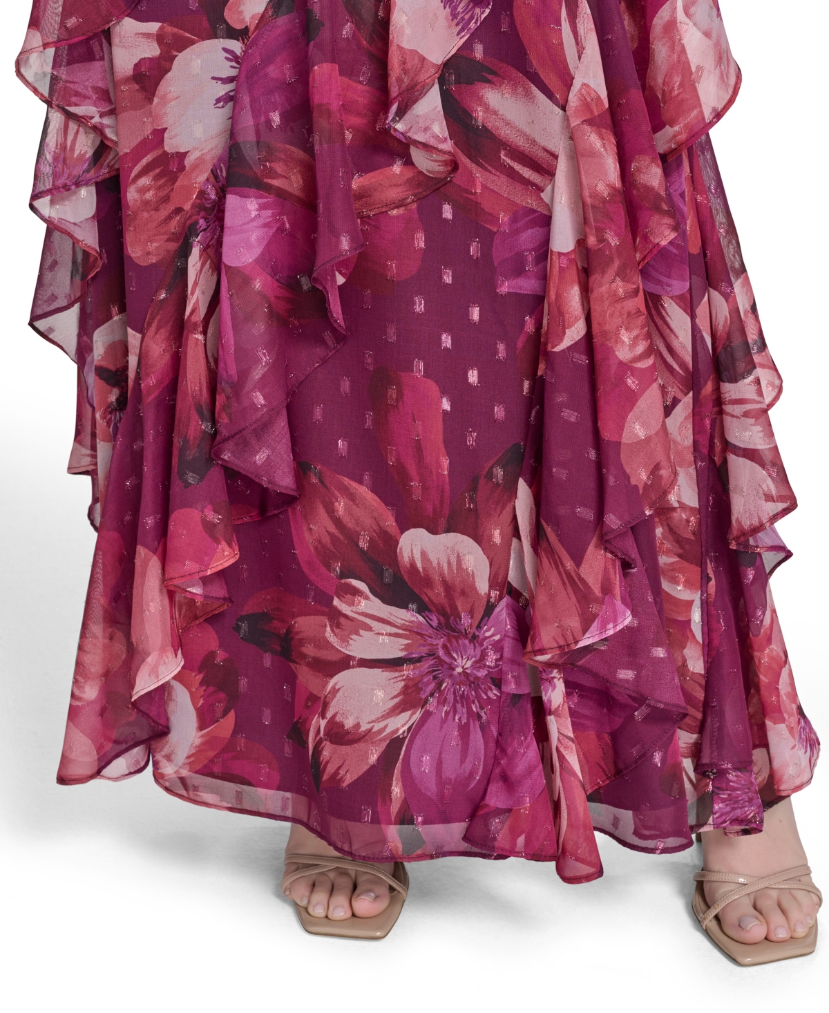 Eliza J Women's Printed Sleeveless Halter Gown In Burgundy