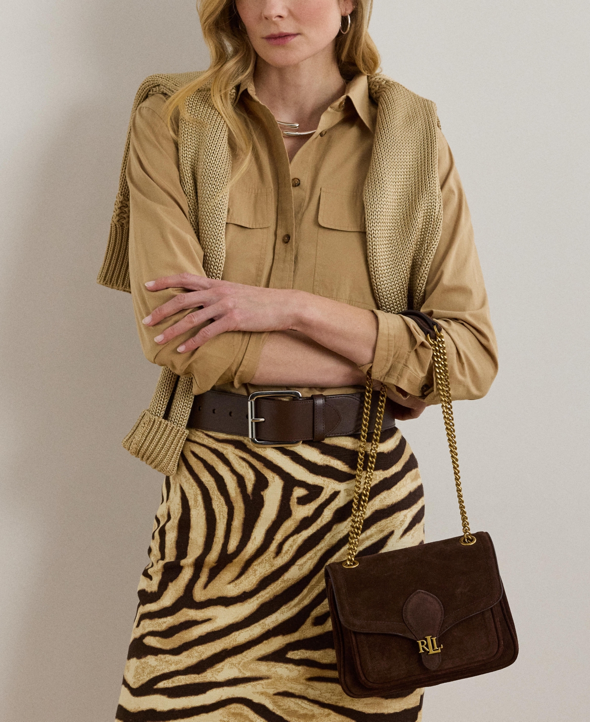 Ralph Lauren Suede Small Bradley Convertible Bag In Brown