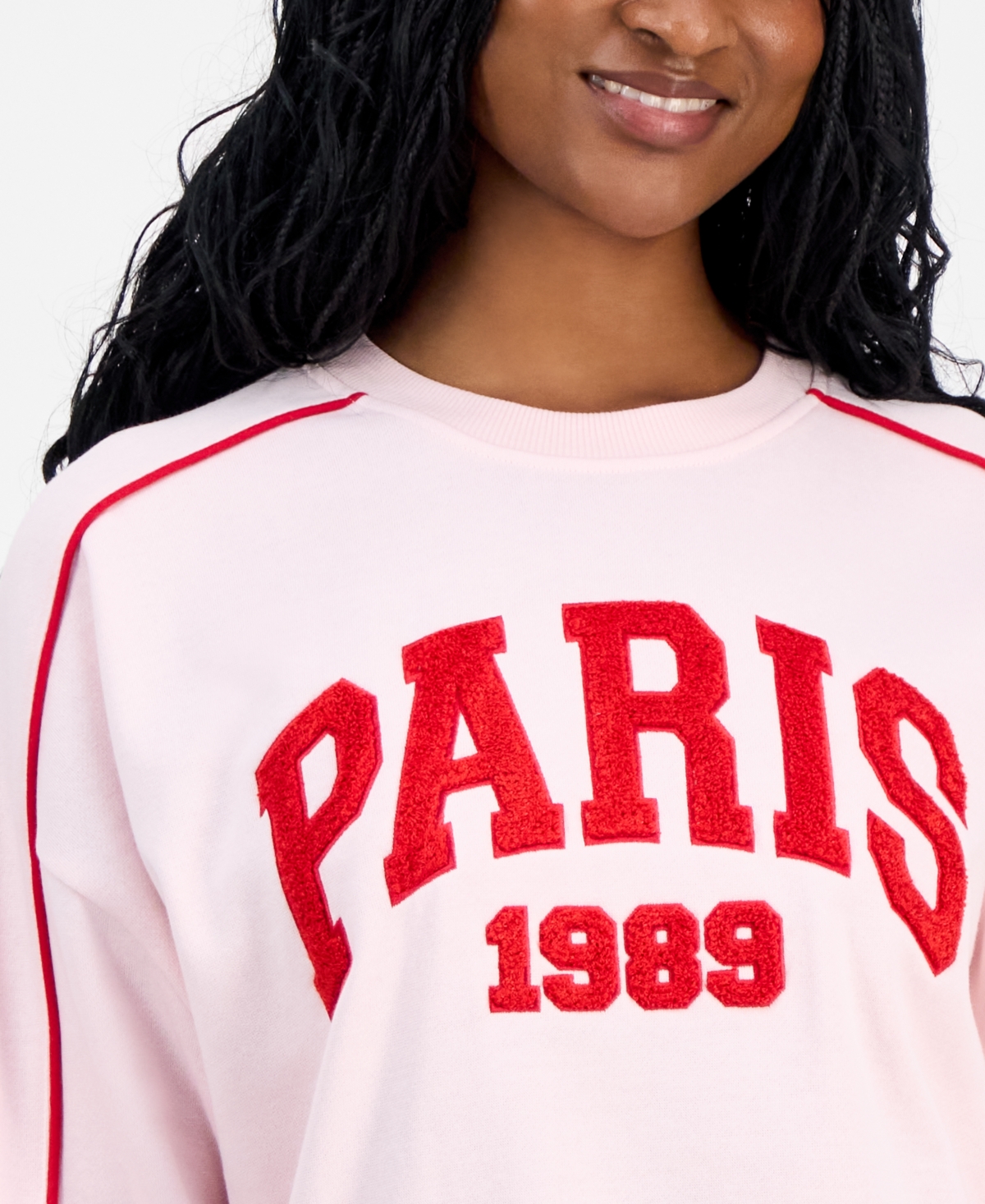 Rebellious One Juniors' Paris Chenille Patch Sweatshirt In Pink