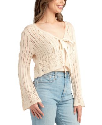 Juniors' Tied Ribbon Knit Cardigan