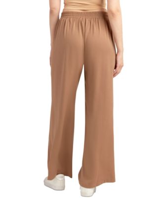 Juniors' Pleated Pull-On Wide-Leg Pants