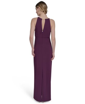 Petite Scuba Crepe Halter Side-Tuck Gown