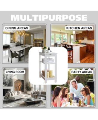 Slim Wood Side End Table with Storage Shelves & Pull-Out Tray, Nightstand for Bedroom, Living Room