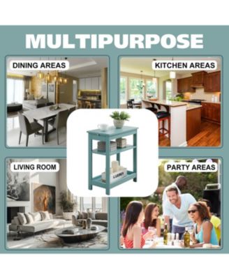 Slim Wood Side End Table with Storage Shelves & Pull-Out Tray, Nightstand for Bedroom, Living Room