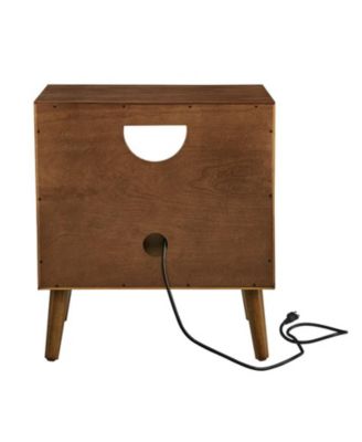 Small Cabinet with USB Charging Ports & Outlet Hole & 4 Solid Wood Legs