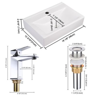 18 1/8" x 12 3/16" x 4 5/16" Wall Mount Ceramic Sink with Modern Bathroom Single Handle Faucet Chrome Combo