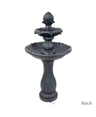 46" H Outdoor 2-Tier Pineapple Solar Water Fountain with Battery Backup