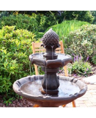 46" H Outdoor 2-Tier Pineapple Solar Water Fountain with Battery Backup