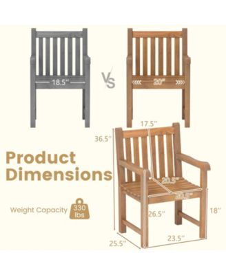 4 PCS Teak Wood Patio Dining Chair Outdoor Armchair w/ Slatted Seat & Solid Legs