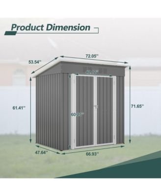 6'x4' Galvanized Steel Outdoor Storage Shed with Lockable Door