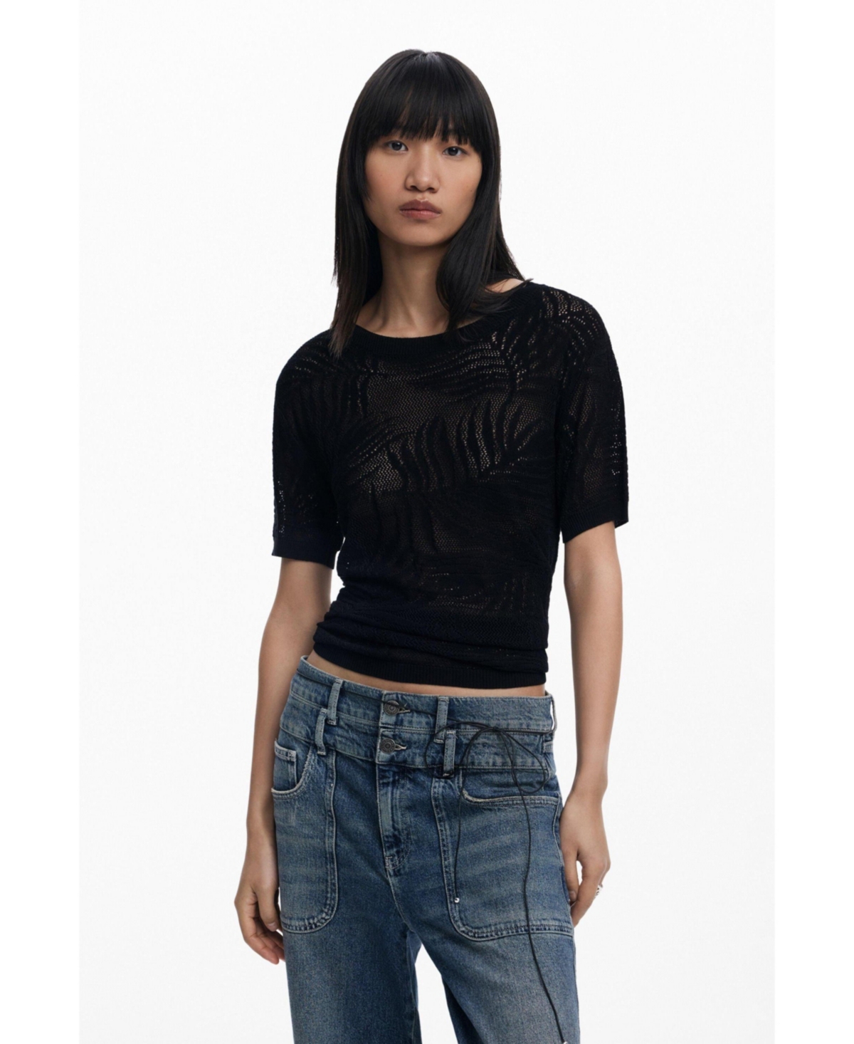 Women's Openwork knit T-shirt - Black