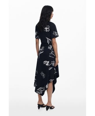 Women's Asymmetric dress with floral strokes