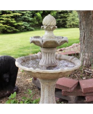  46" H Outdoor 2-Tier Pineapple Solar Water Fountain with Battery Backup