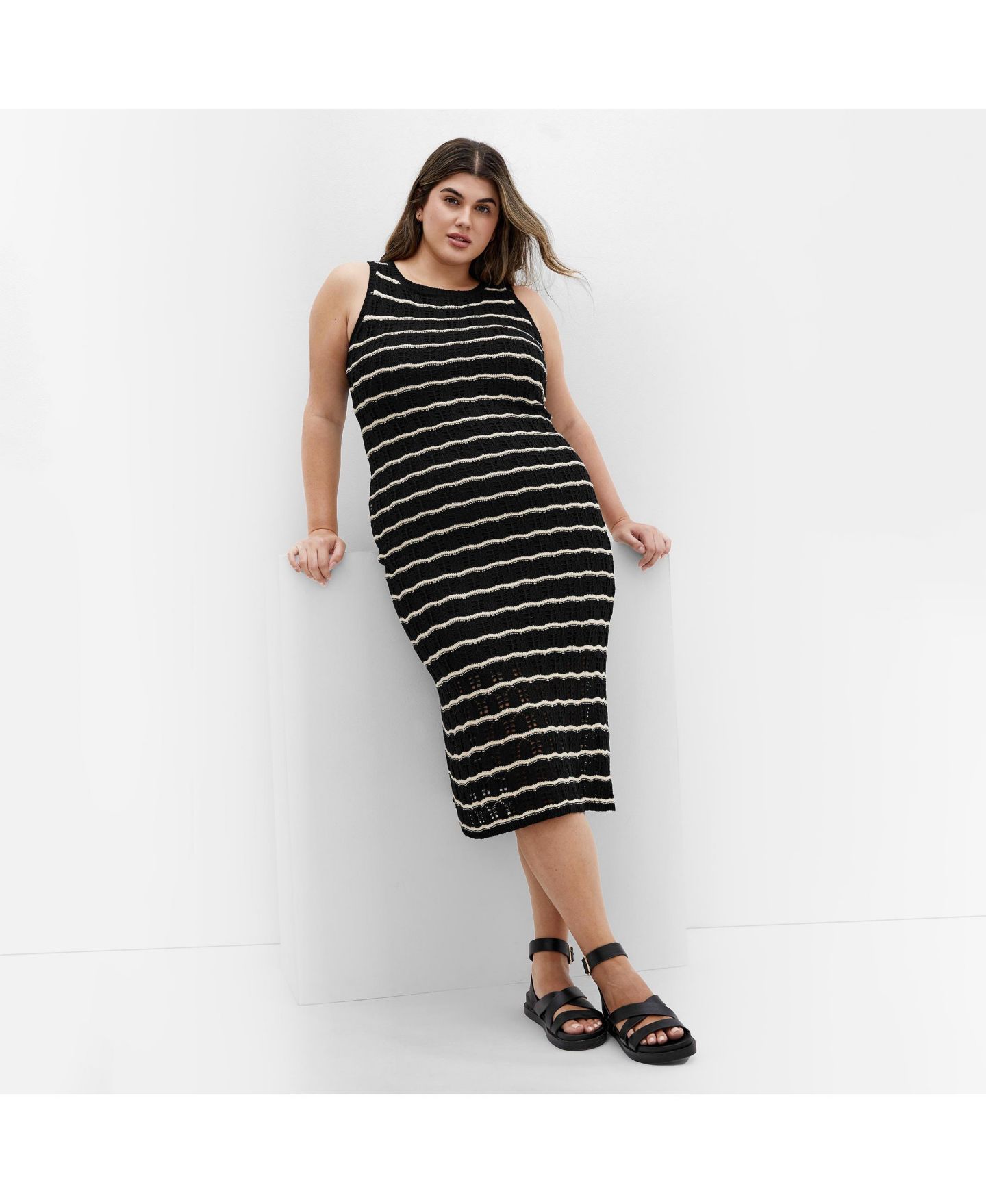 Женское платье CITY CHIC Plus Size Crochet Stripe, цвет: Mono Wave — фото 3