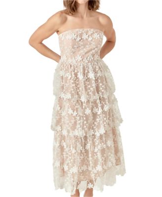 Women's Strapless Crochet Layered Midi Dress