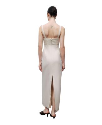 Women's Linen Brode Detailed Sweetheart Maxi Dress