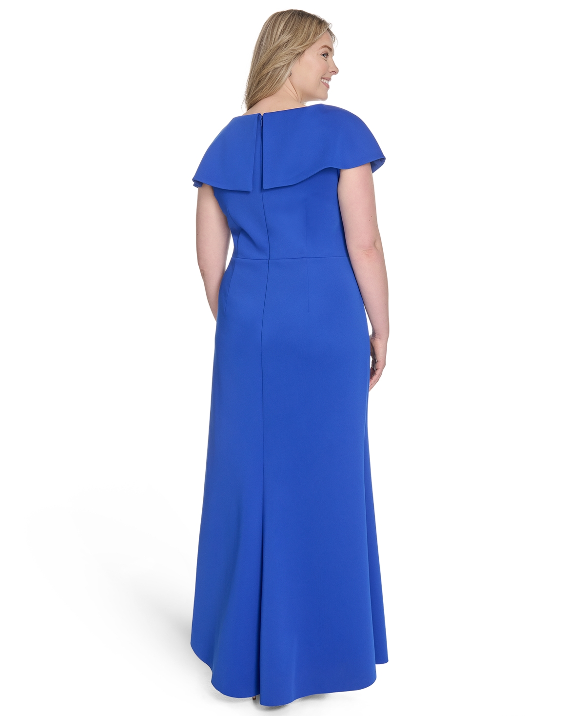 Jessica Howard Plus Size Cape-sleeve Scuba Gown In Blue