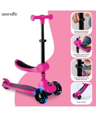 3-Wheel Foldable Kids Scooter - Child Toy Scooter with Built-in LED Wheel Lights, Foldable Seat (Pink)