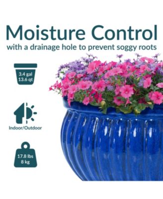  Ceramic Ribbed Planter Bowl - Imperial Blue - 14.5" Round