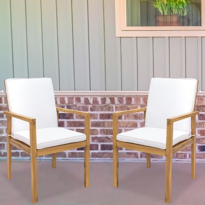Rodanthe Acacia Wood Outdoor Dining Armchairs with Cushions - 2pk - Natural/Bone White