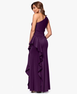 Petite Gathered-Waist One-Shoulder Evening Gown