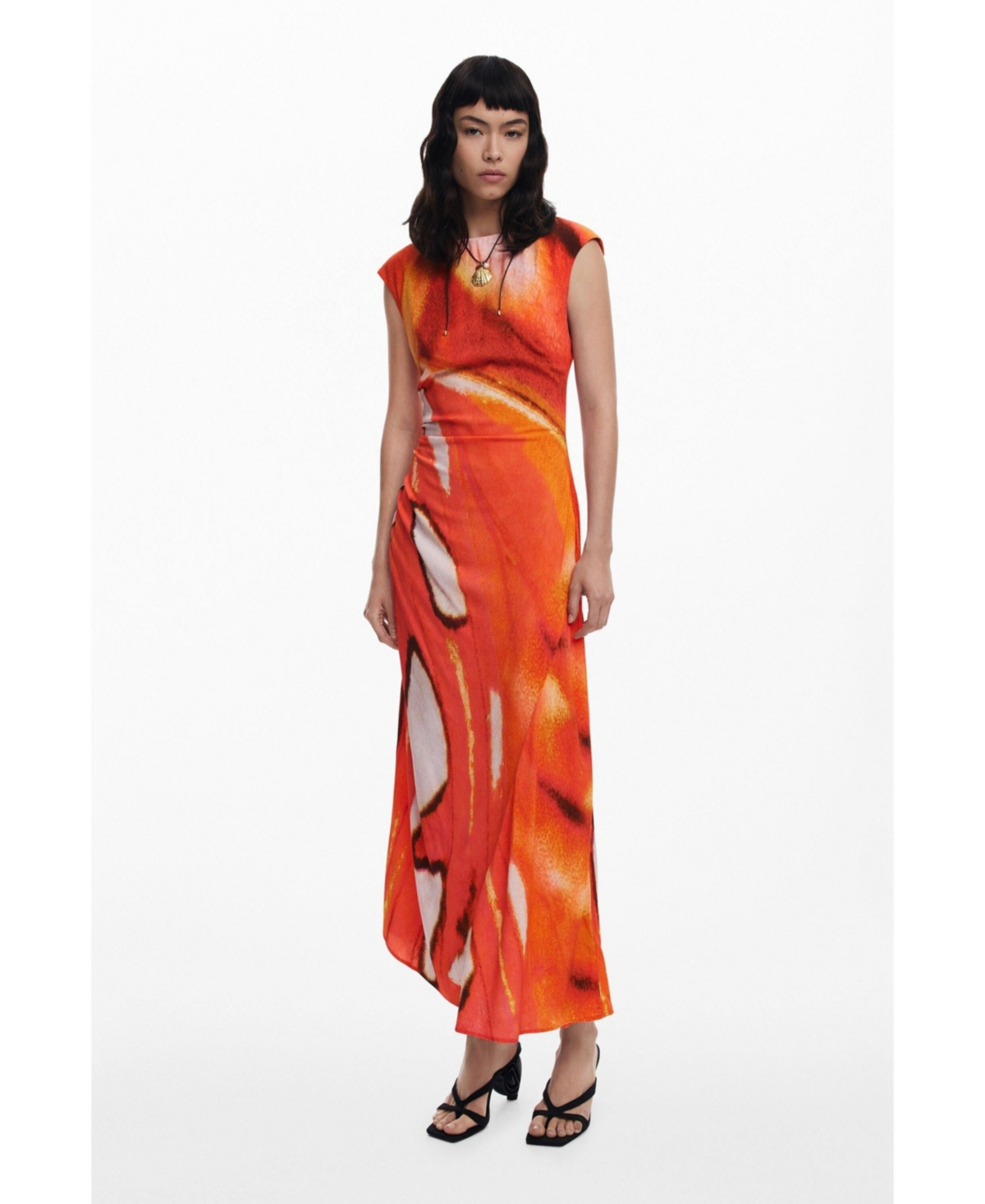 Women's Draped long dress - Orange