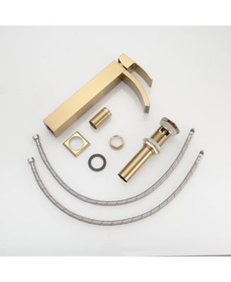 Waterfall Single Hole Single Handle Bathroom Vessel Sink Faucet With Pop Up Drain Without Overflow In Matte Black & Gold