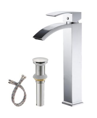 Waterfall Single Hole Single Handle Bathroom Vessel Sink Faucet With Pop Up Drain Without Overflow In Matte Black & Gold