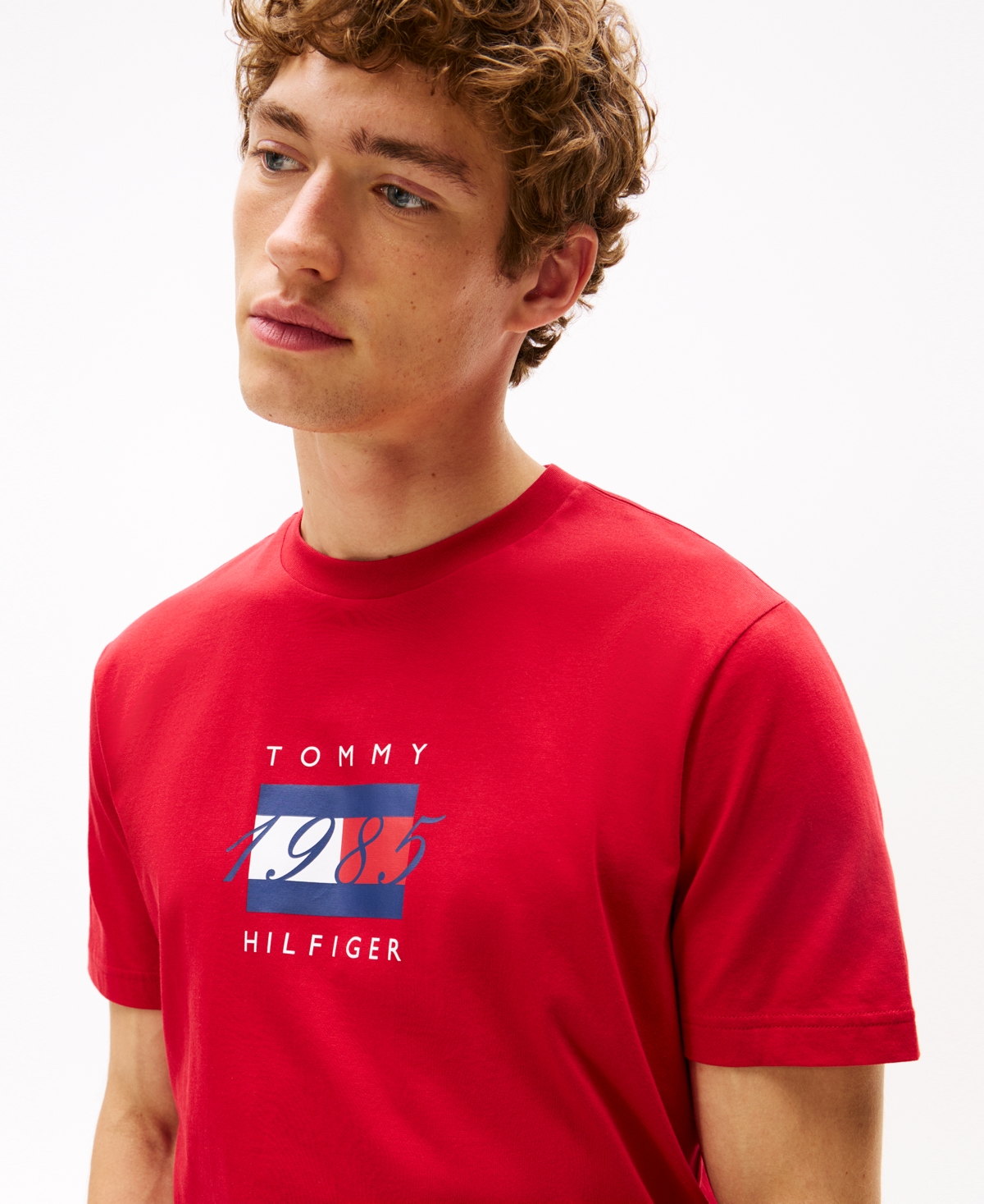 Tommy Hilfiger Men's Linear Flag 1985 Graphic T-shirt In Red