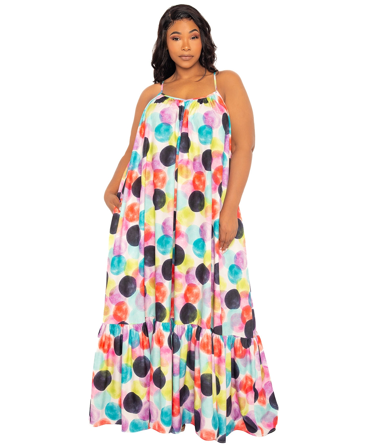 Women's Plus Size Polka Dot Voluminous Maxi Dress - Violet multi