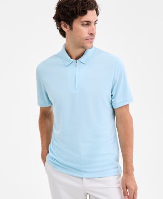 Men's Ottoman Short Sleeve Textured Quarter-Zip Polo Shirt