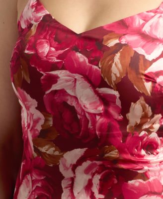 Juniors' Printed Stretch Satin Slip Midi Dress