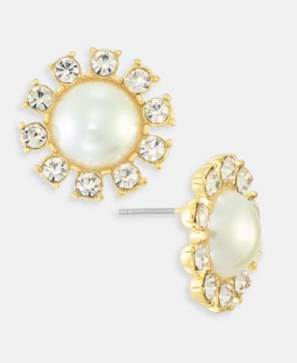 Charter Club - Pav&eacute; & Imitation Pearl Button Earrings