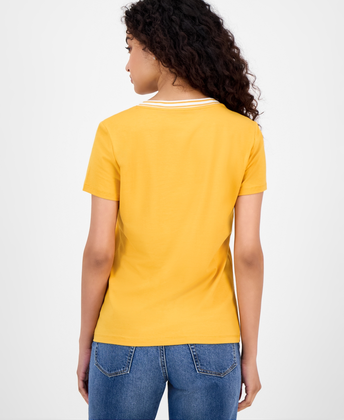Nautica Jeans Women's Solid Stripe-trim V-neck In Yellow