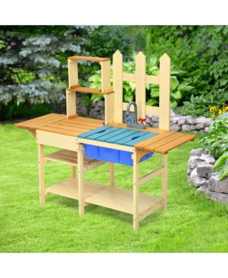 Wooden Kids Pretend Kitchen Play Set Outdoor Cooking Toy Gift Toddler Child