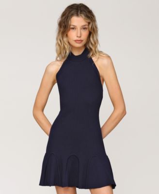 Women's Sleeveless Halter Ribbed Knit Mini Dress