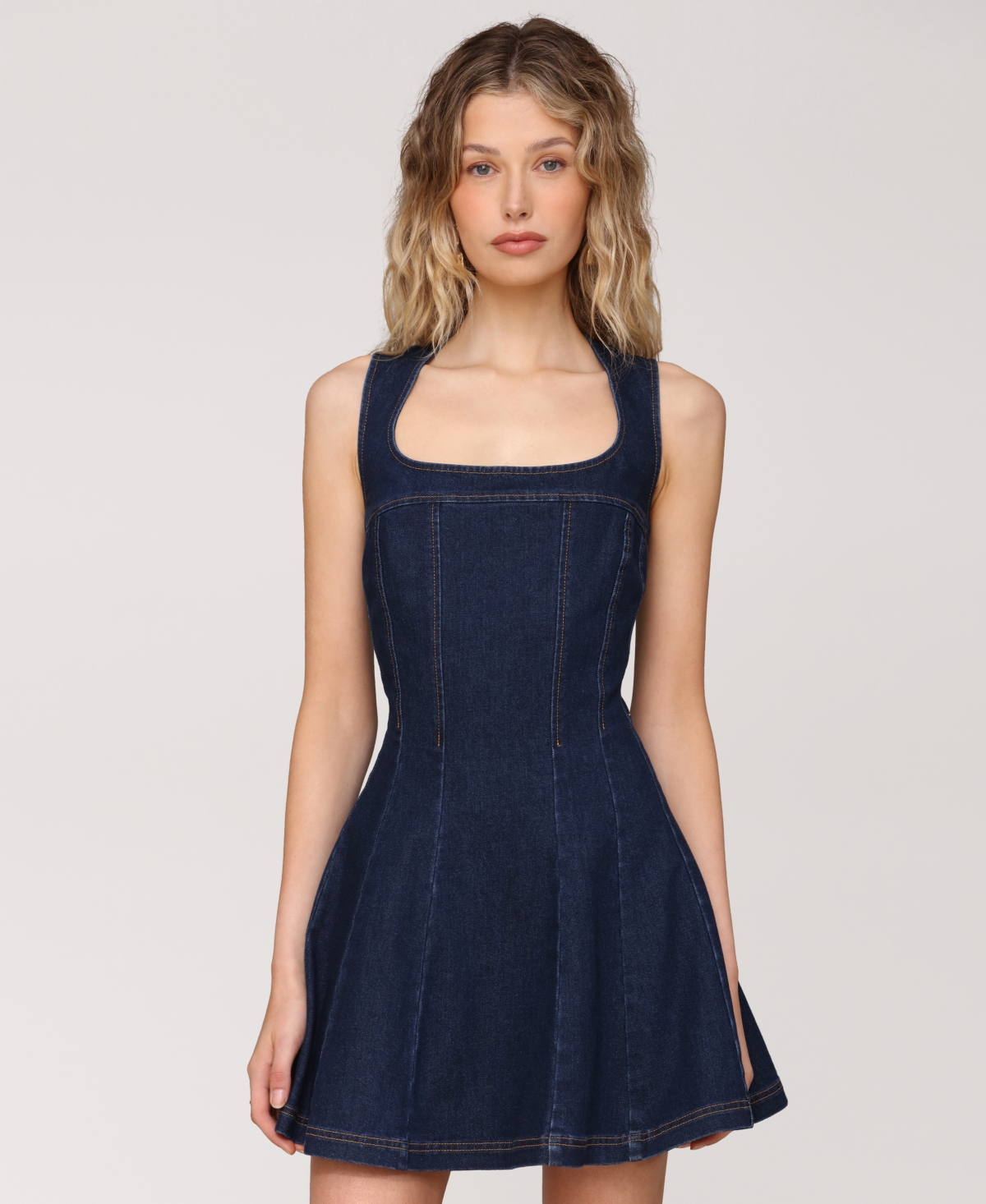Avec Les Filles Women's Sleeveless Paneled Denim Mini Dress In Blue
