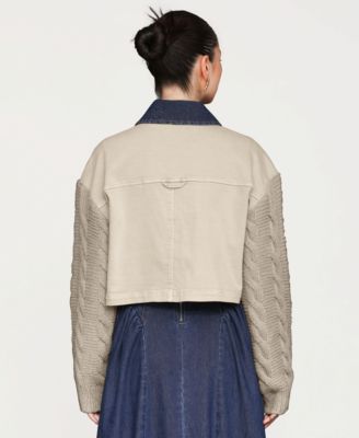 Women's Sweater-Sleeve Rinse Wash Denim Chore Jacket