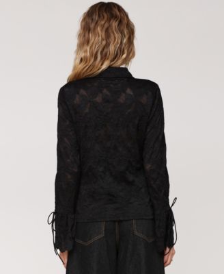 Women's Button-Front Flared-Sleeve Lace Shirt