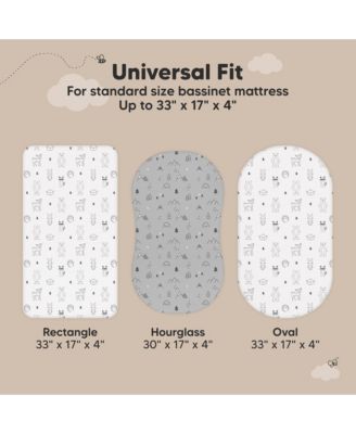 2pk Soothe Waterproof Bassinet Sheets for Girls, Boys, 33x17 Universal Baby Bassinet Mattress Protector Cover
