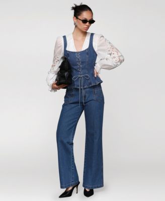 Women's Denim Lace-Up Peplum Top