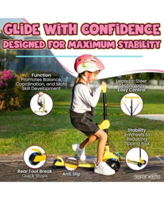 3-Wheel Foldable Kids Scooter - Child Toy Scooter with Built-in LED Wheel Lights, and Easy Maneuvering Lean-to-Steer Technology (Yellow