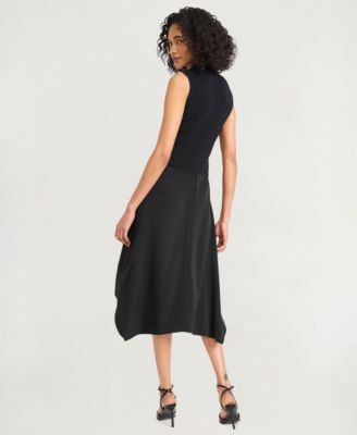 Women's Crepe Mock-Neck Sleeveless Midi Dress