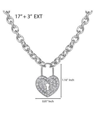 Silver-Tone Pave Crystal Heart Lock Necklace